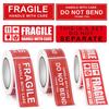Zerbrechlich Warnaufkleber - Reißfest, Rechteckig, Selbstklebende Etiketten für leicht zerbrechliche Gegenstände