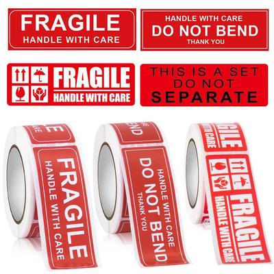 Fragile Warning Stickers - Tear-Resistant, Rectangular, Self-Adhesive Labels for Easy Breaking Items