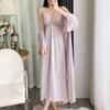 1011 New Ice Silk Suspender Nightdress Women's Spring and Autumn Dress Robe Two-piece Set Pure Desire Wind Sexy with Chest Pad Long