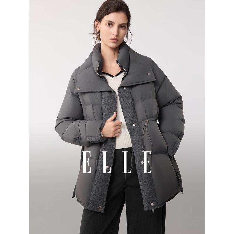 ELLE Women s 90% White Duck Down Stand Collar Patchwork Jacket L