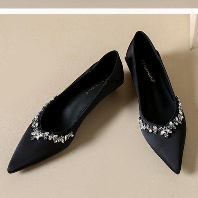 Fashion Elegant Pointed Toe Crystal Low Heel Pumps Women Comfort Shallow Brand Designer Shoe Luxury Wedding Bridal Shoe Zapatos De Mujer