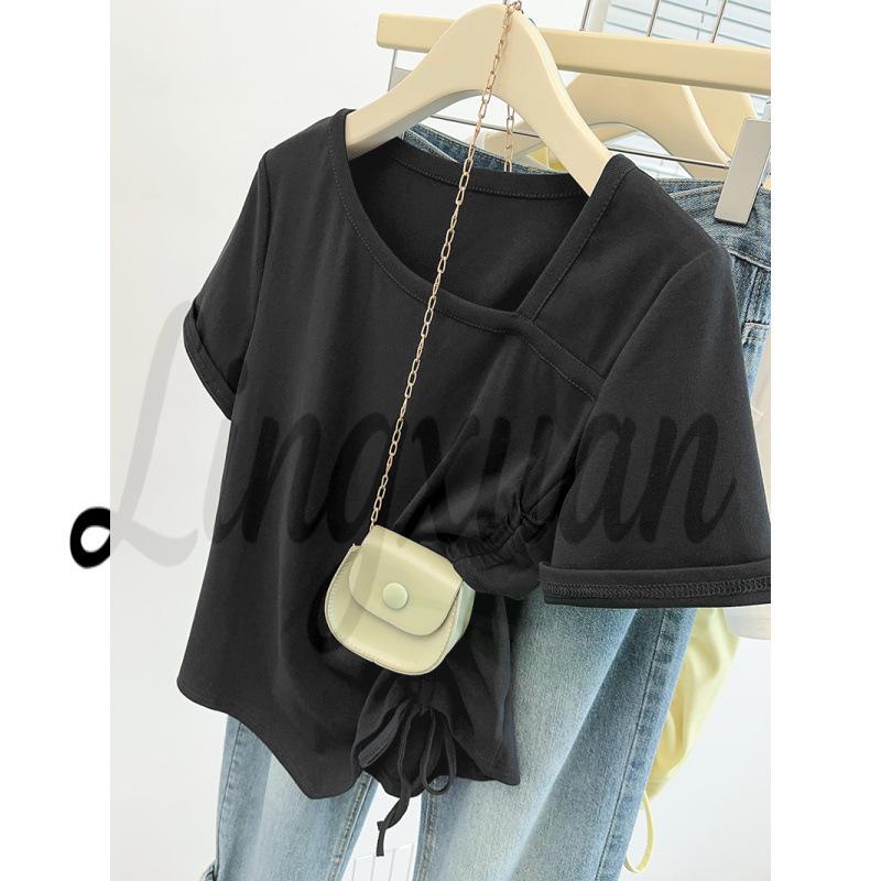 Women's Summer Pleated Slim-Fit Short Sleeve T-shirt