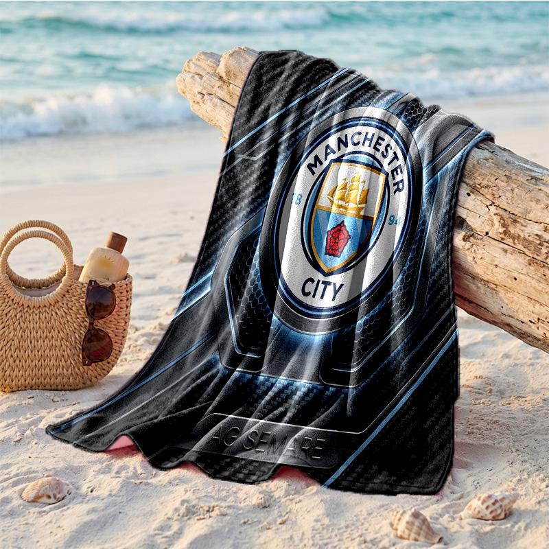 Manchester City Baskılı Mikrofiber Plaj Havlusu Hızlı Kuruyan Emici Büyük Havlu Plaj Yüzme Seyahat İçin