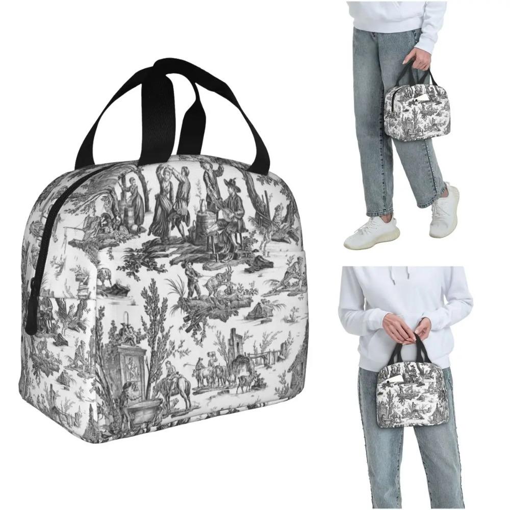 Black And White Toile De Jouy Insulated Lunch Bag for Women Children Leakproof Food Boxes Thermal Lunch Box Tote