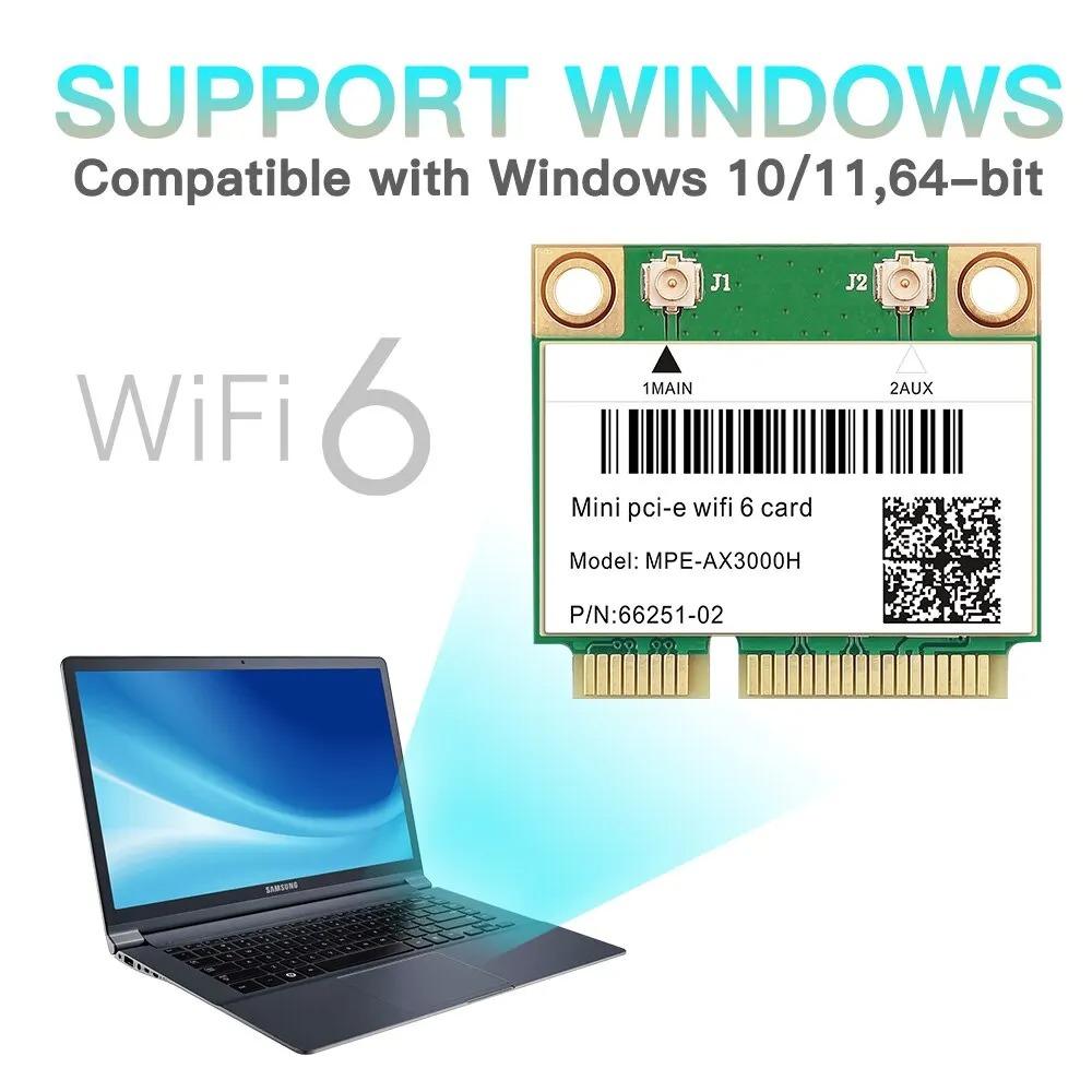2974Mbps WiFi 6 Half Mini PCI‑E Network Card Dual Band 2.4G/5GHz Bluetooth 5.2 Wlan Adapter 802.11AX For Windows 10 Laptop