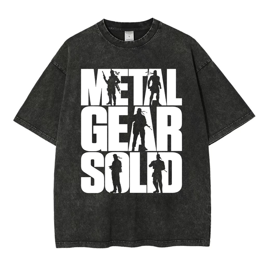 2026 Sommer Heißer Verkauf Metal Gear Solid 2 Sons of Liberty MGS2 Solid Snake Vintage Gewaschenes T-Shirt Herren Damen Hip Hop Punk Streetwear Übergroßes T-Shirt