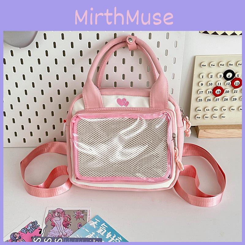 Trendy Japanese Style Sweet Girl Transparent Handbag For Daily Casual Use In Black White Blue Pink Yellow