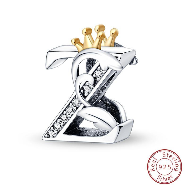 Charms Fit Qikaola Original Bracelets Classic Crown 26 Letters Alphabet Charms Beads For Women Fine Diy Wedding Jewelry Gift