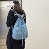 Denim Drawstring Backpack Women's Backpack Letter Embroidery Student Schoolbag