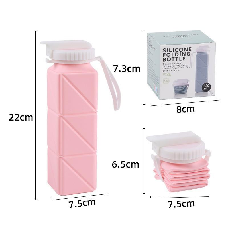 Bouteille d'eau pliable en silicone 620 ml Étanche Bouchon à paille rabattable avec dragonne de transport Bouteille pliable portable pour voyage randonnée cyclisme