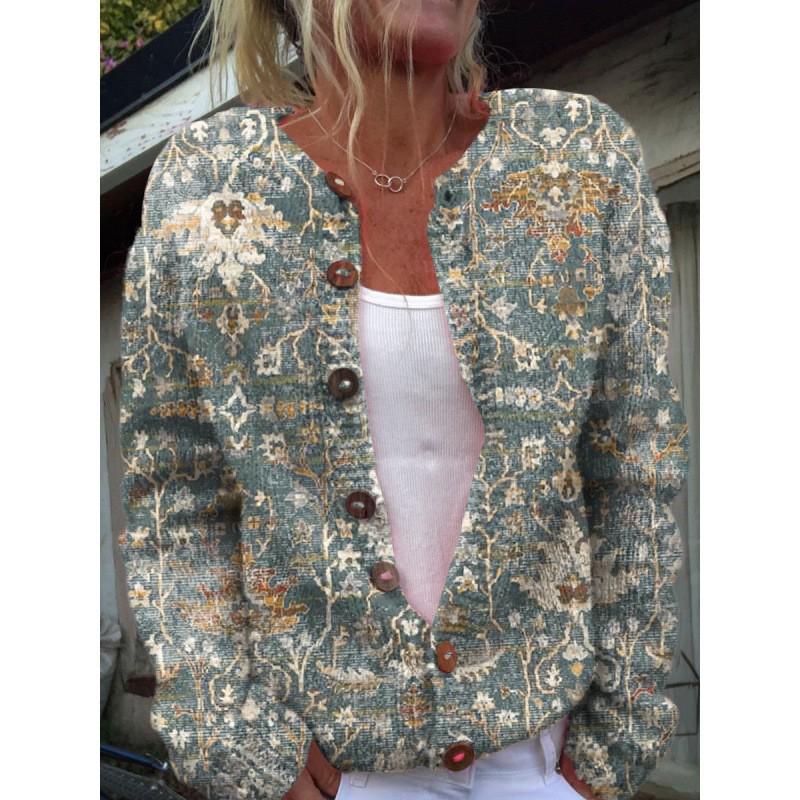 2025 Autumn/Winter Animal Print Round Neck Cardigan Sweater