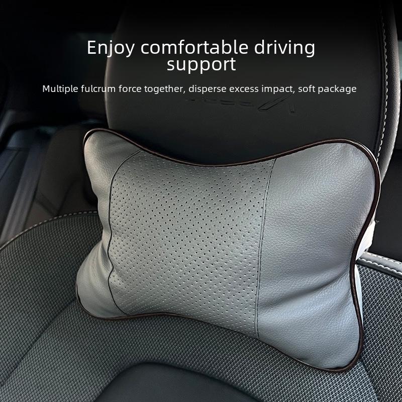 Leather Car Seat Bone Pillow: Breathable Massage Neck Pillow for Home and Car, Four Seasons Comfort.