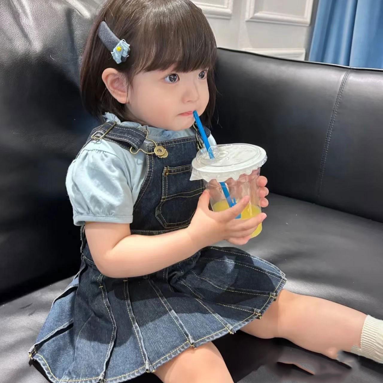 

2024 Trendy Korean Style Baby Girls Short Sleeve Summer Overall Dress Set 140 cm