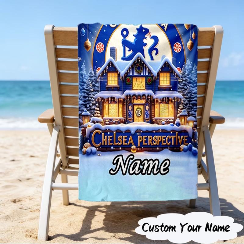 1PC Custom Name Beach Towel Chelsea Crest Artwork Beach Towel, Suitable for Camping, Travel, Beach Accessories, Super Absorbent, Family Gift