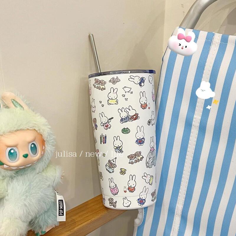 Baby Pink Floral Rabbit Large Insulated Straw Cup