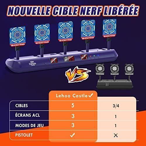 Lehoo castle cible pour nerf, electronique avec 5 cibles 3 modes, jeu de tir avec effet lumineux et sonore (bleu avec un pistolet)