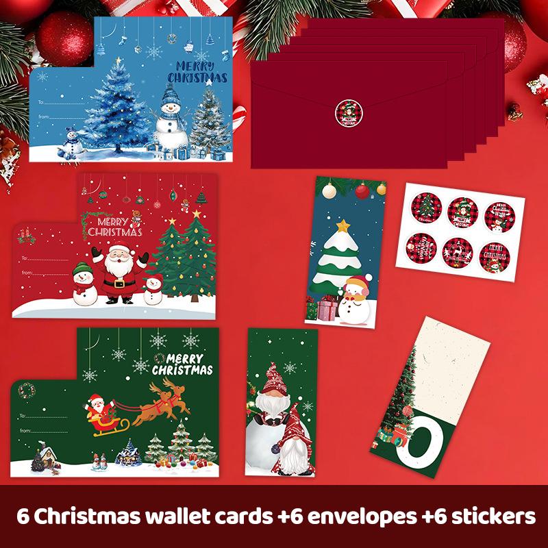 6Pcs Christmas Greeting Card Merry Christmas Handwritten Cards For Family Friends Best Wishes Cards Postcards Envelopes Sticker