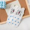 Women's Blue Fat Cat Cartoon Socks – Cute 3D Ears, Feather Yarn, All Cotton, Low-Cut Boat Style