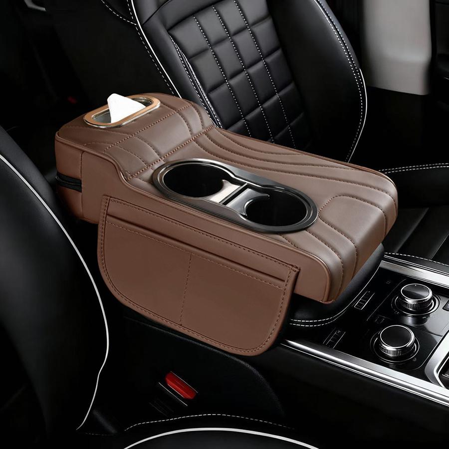 Car Center Console Armrest Box Cushion Pad with Dual Cup Holder Tissue Box Storage Organizer Accessories