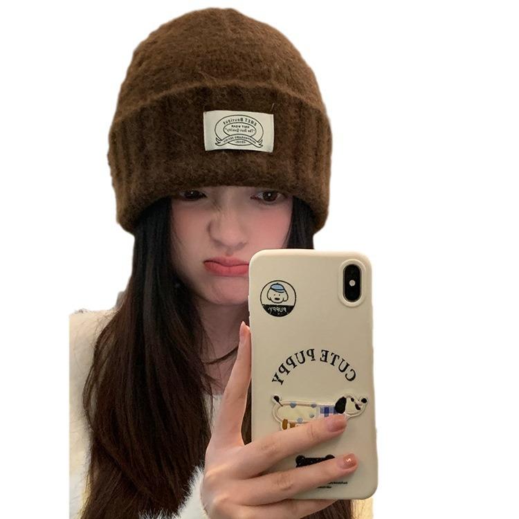 Korean Style Solid Color Knitted Hat for Women New Winter Warm Big Head Circumference Student Couple Woolen Hat Showing Small Face