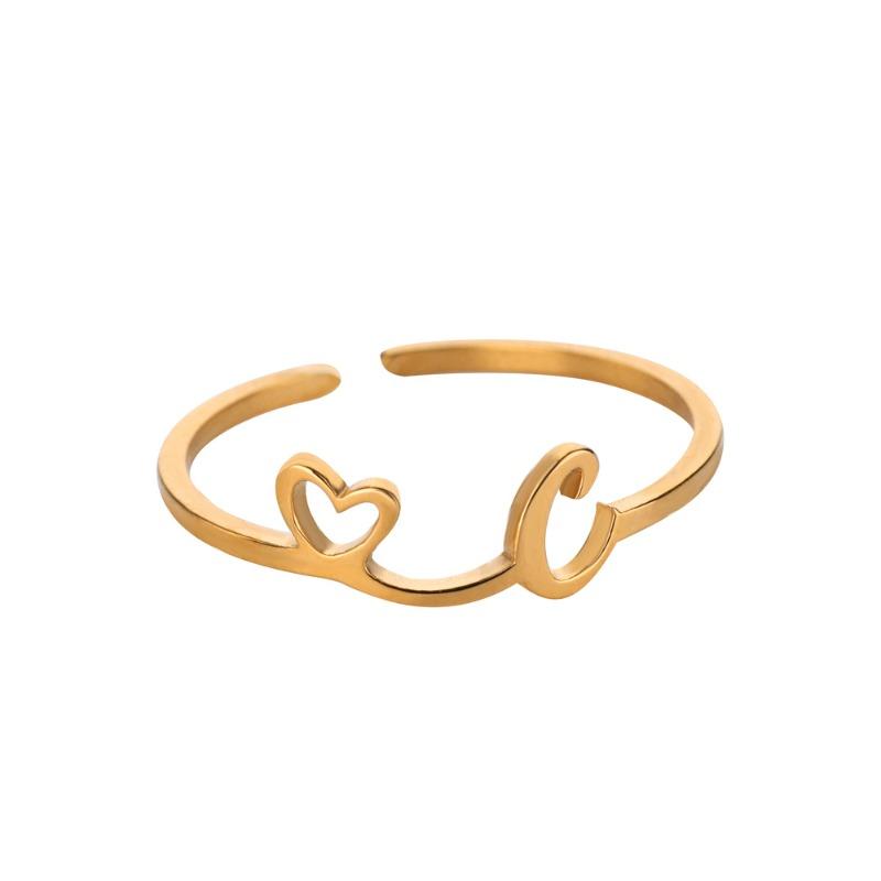 Hot-selling English letter ring gold cold wind simple love titanium steel women's ring adjustable