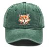 Cute Fox Print Snapback Sun Hat Big-eyed Fox Baseball Hat Washed Cotton Stylish Adjustable Baseball Cap Ideal Choice For Gifts