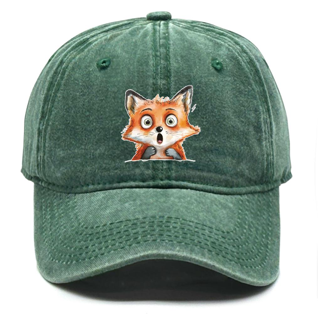 Cute Fox Print Snapback Sun Hat Big-eyed Fox Baseball Hat Washed Cotton Stylish Adjustable Baseball Cap Ideal Choice For Gifts