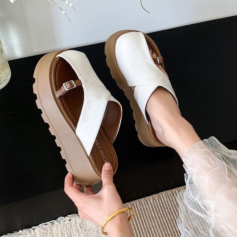 Retro fashion muffin thick bottom comfortable versatile lazy sandals women's outer wear 2025 spring and summer new bag head half slippers