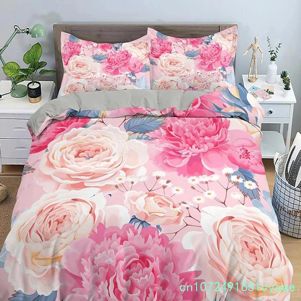 3D Rose Flower Duvet Cover Double 210x210 Bedding Set 2/3pcs Quilt Cover With Zipper Closure King Size Polyester Comforter Cover