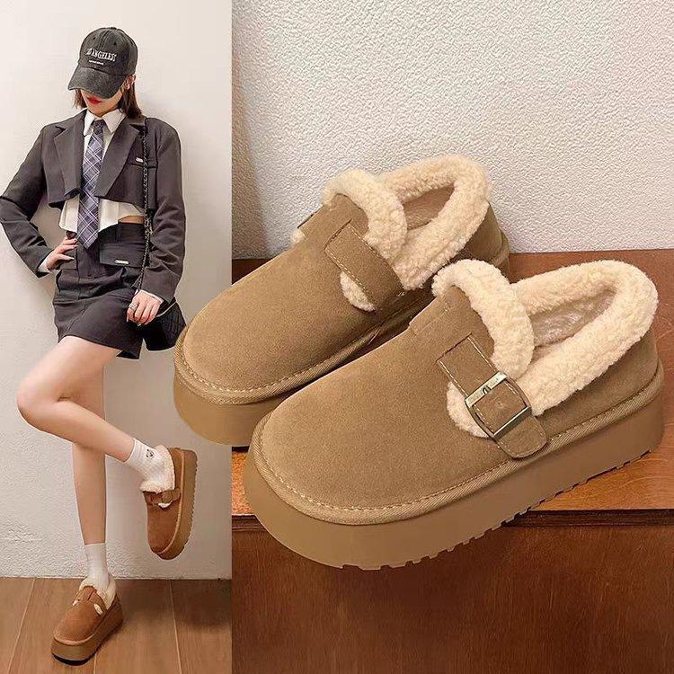 Beautiful New Choice Suede Single Shoes Muffin Bottom Rubber Deep Mouth Round Head Artificial Comfort Convenient Cotton Shoes