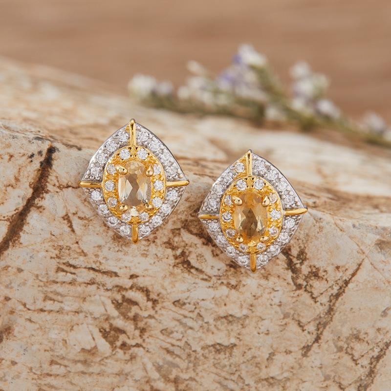 Natural Garnet Tanzanite Diopside Citrine Stud Earrings S925 Sterling Silver Color Separation Earrings