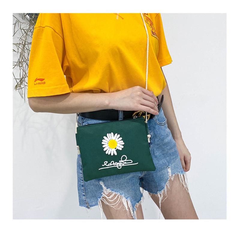 School Opening Must Have Small Daisy Printed Backpack Large Capacity Student Canvas Book Bag Korean Version Girl Four-piece Knapsack Set