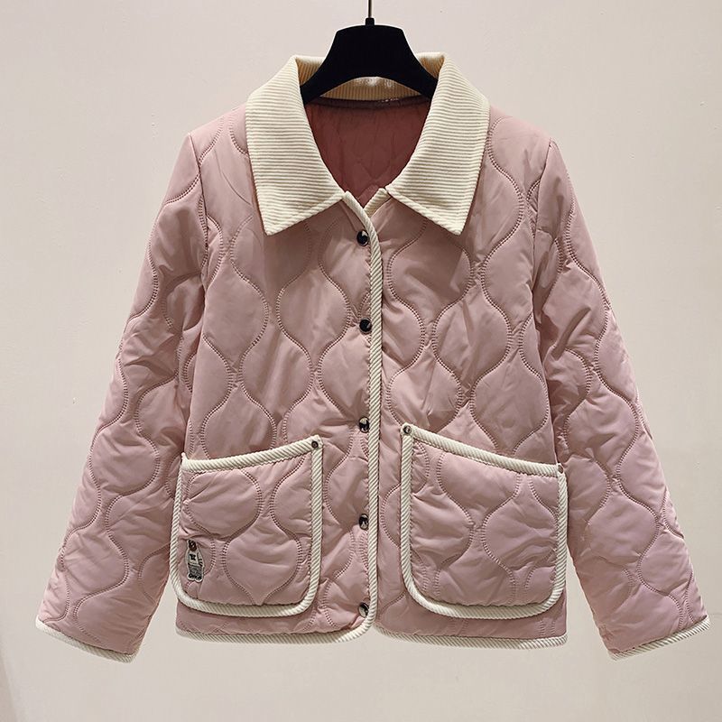 Stylish Short Cotton-Padded Jacket for Students with College Style and Slimming Effect