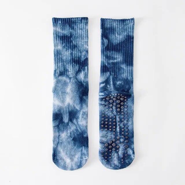 

Новые модные носки для йоги до середины икры с принтом тай-дай, носки для пилатеса, специальные нескользящие спортивные носки для дома, танцевальные носки для фитнеса, напольные носки One size