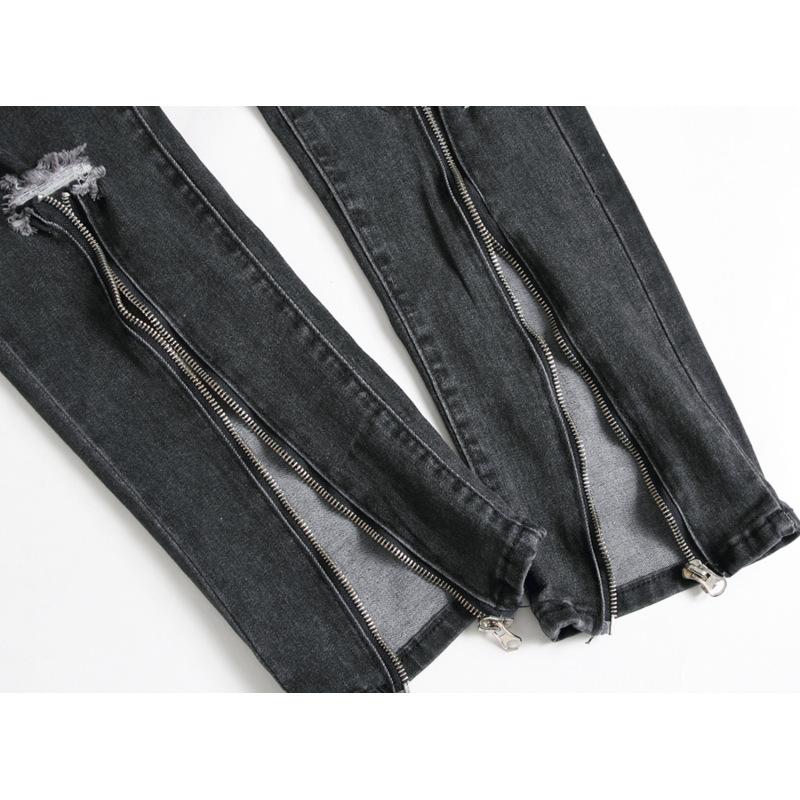 Men's Jeans Ripped European and American Long Zipper Men's Pencil Pants