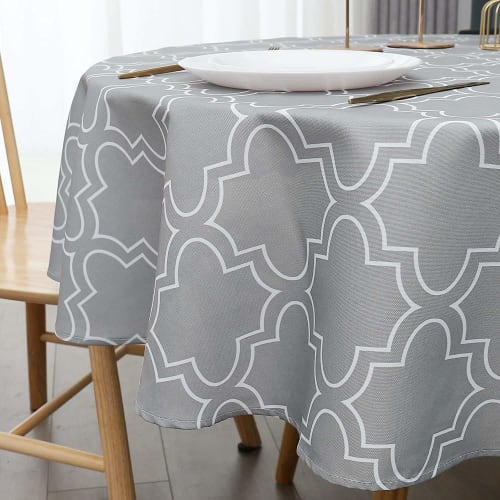 AooHome Runde Glanz-Tischdecke, Wasserabweisend, Nordischer Stil, Fleckenabweisend, Leicht zu Reinigen, Waschbar, Grau, 150 cm Durchmesser, Rund
