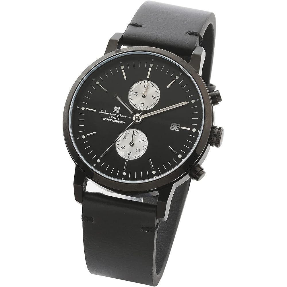 Salvatore Marra Unisex Analog Quartz Watch Slim Design Leather Strap Black