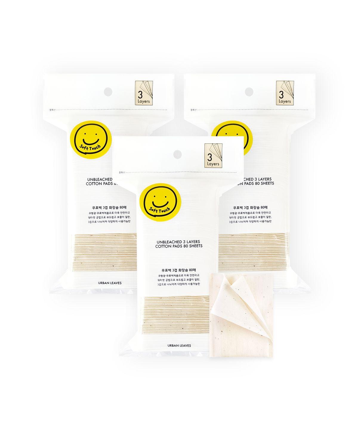 Non-fluorescent, unbleached 3-ply cotton pads, 80 sheets (soft type) * 3 packs (240 sheets)