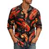 Men's Long Sleeve Hawaiian Shirt Lobster Print Button Down Collar Casual Beach Shirt for Summer Vacation and Outdoor Activities