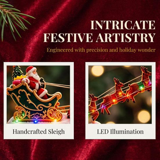 Magic Holiday Decoration Lighted Floating Santa Sleigh, Magnetic Levitation Flying Sleigh Ornament with Christmas Party Decor LED Light, Centerpiece
