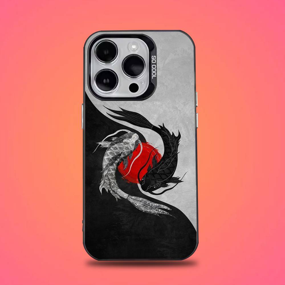 Koi Fish Yin Yang Phone Case For iPhone 16,15,14,13,12,11,Mini,Pro,E,SE4,XS,MAX Black Candy Matte Cover