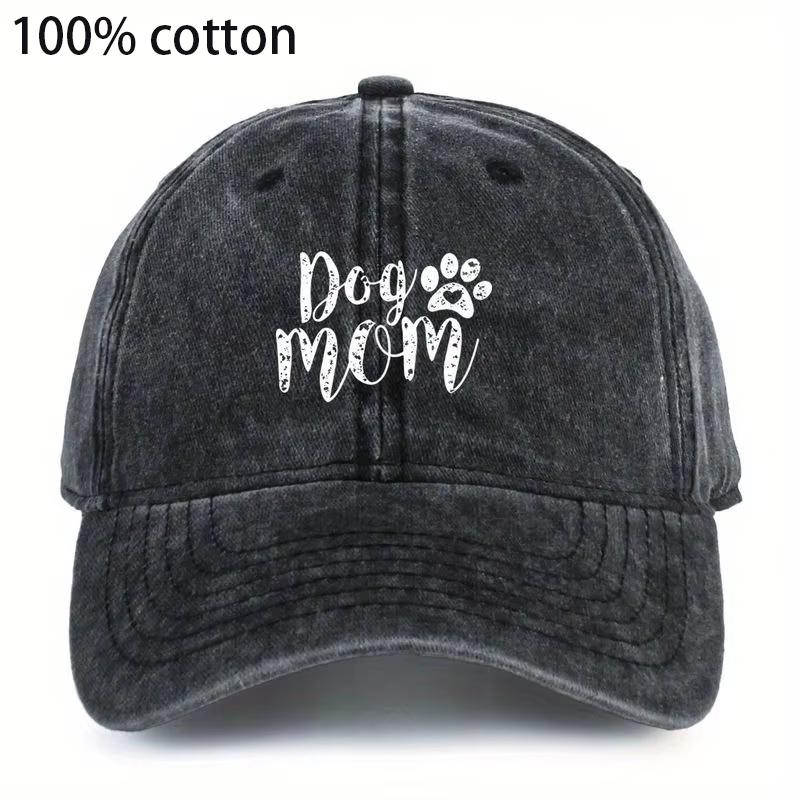 Vintage Distressed Dog Mom Hat Women Adjustable Washed Denim Baseball Cap Dog Lover Gift for Dog Owners