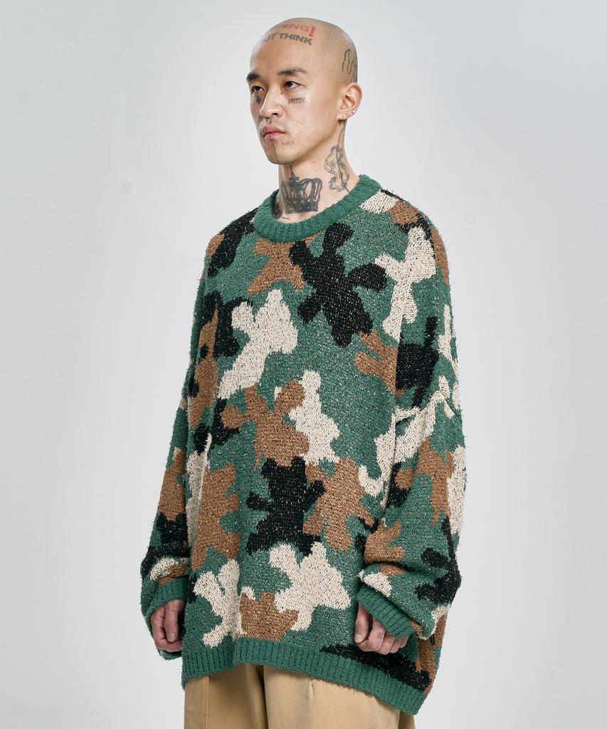 AJOBYAJO Teddy Bear Camouflage Knit Sweater [Khaki]