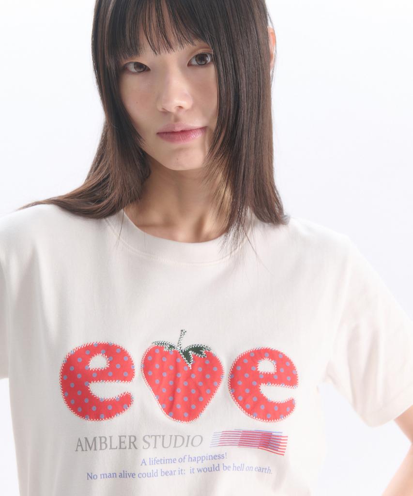 AMBLER Strawberry Applique Embroidery Short Sleeve T-Shirt As1308 (Ivory)