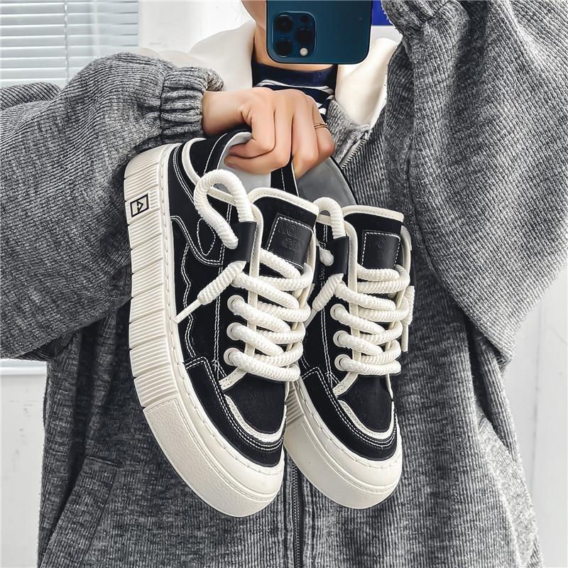 Herren Schwarze Weiße Klobige Canvas-Sneaker Doppelt tragbar Rutschfeste Lässige Skate-Schuhe