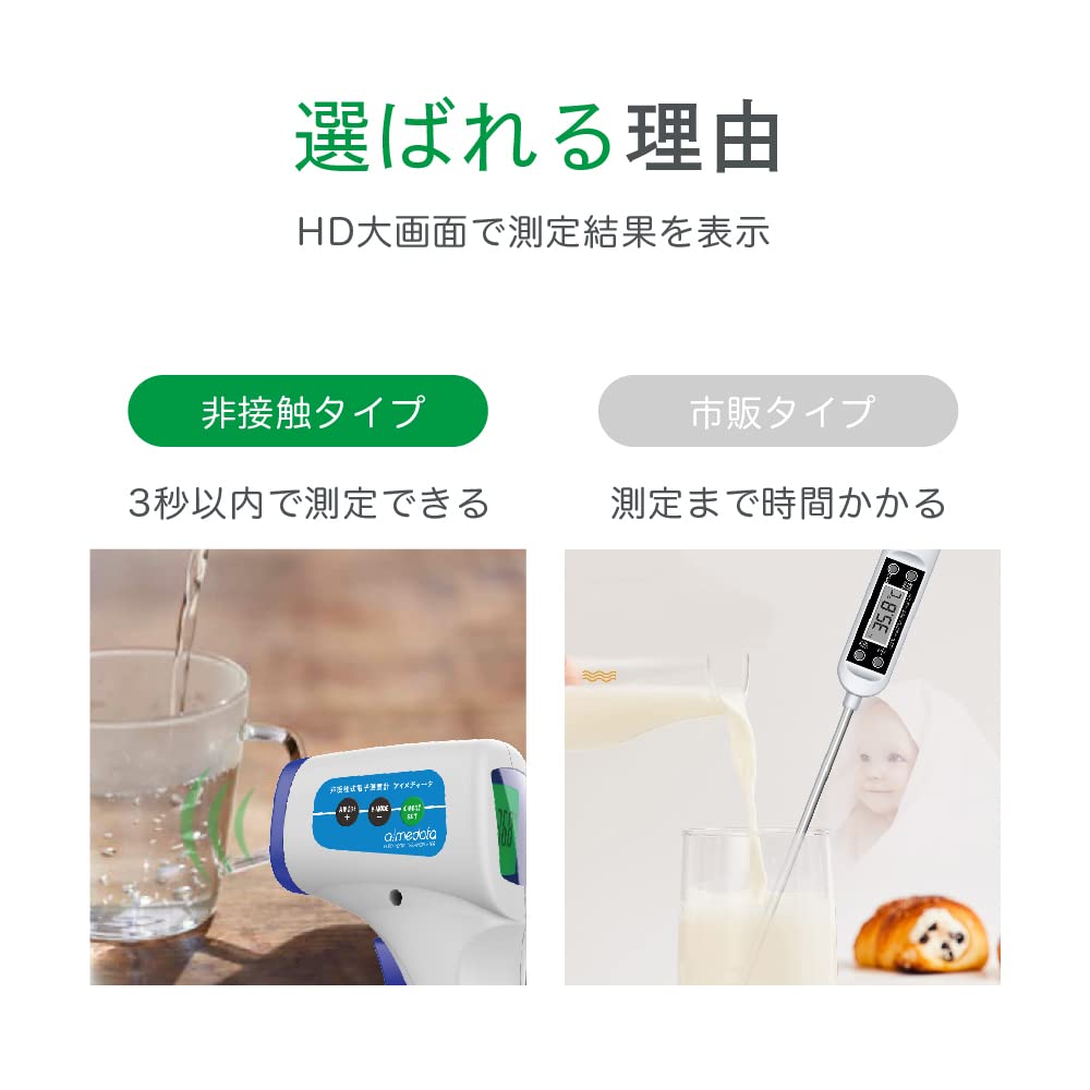 Electronic Thermometer Eye Medita Aimedata Infrared Thermometer 32 Times Recording Large LED LCD Screen 2 Measurement Modes Automatic Power Off White