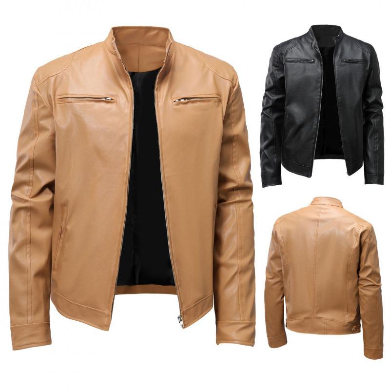 New autumn and winter European and American men's European and American leather jacket large size fashion slim leather jacket