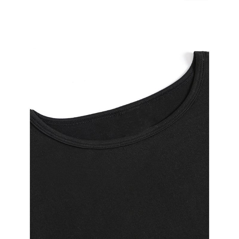 Women's Black Tea Party T-Shirt Loose Short Sleeve Round Neck Casual Top For Spring Summer Fall