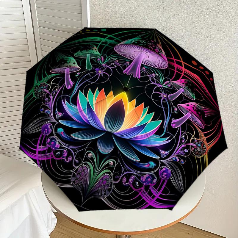 1pc Mushroom Mandala Automatic Open/Close Umbrella, Halloween & Gifts - Ideal for Daily, Formal, Party Use, Durable Canopy Yy251011001