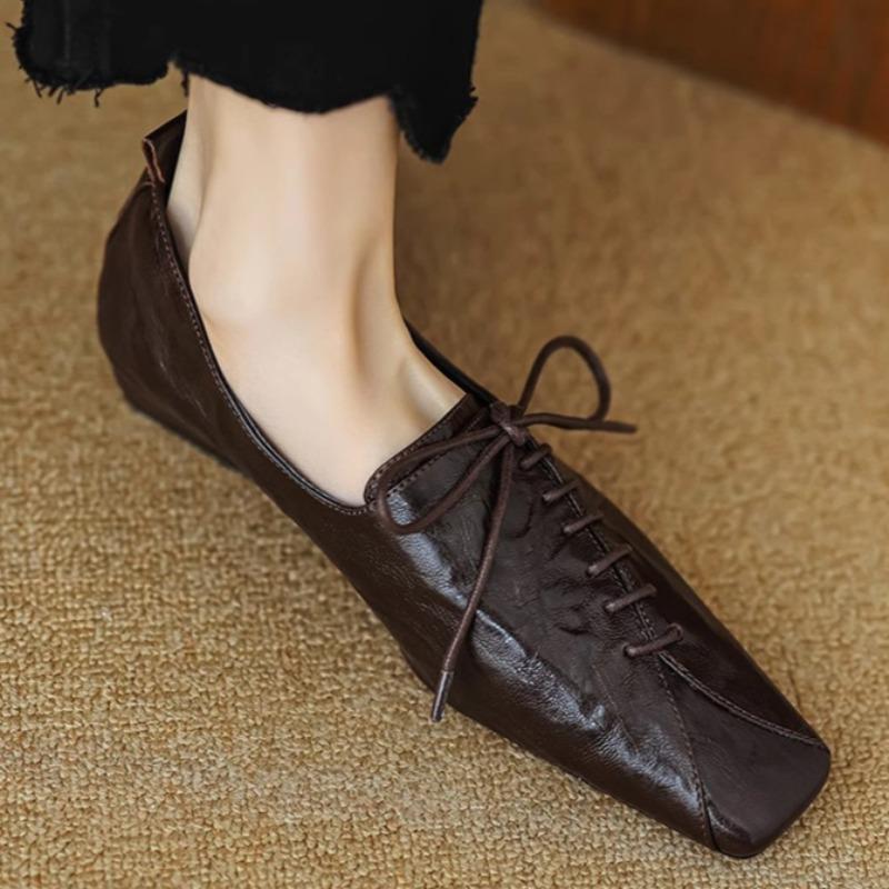 Fashion Women's Low Heel Shoes Spring New Square Head Deep Mouth Before Lacing Waterproof Anti-slip Wear-resistant Low Top Shoes